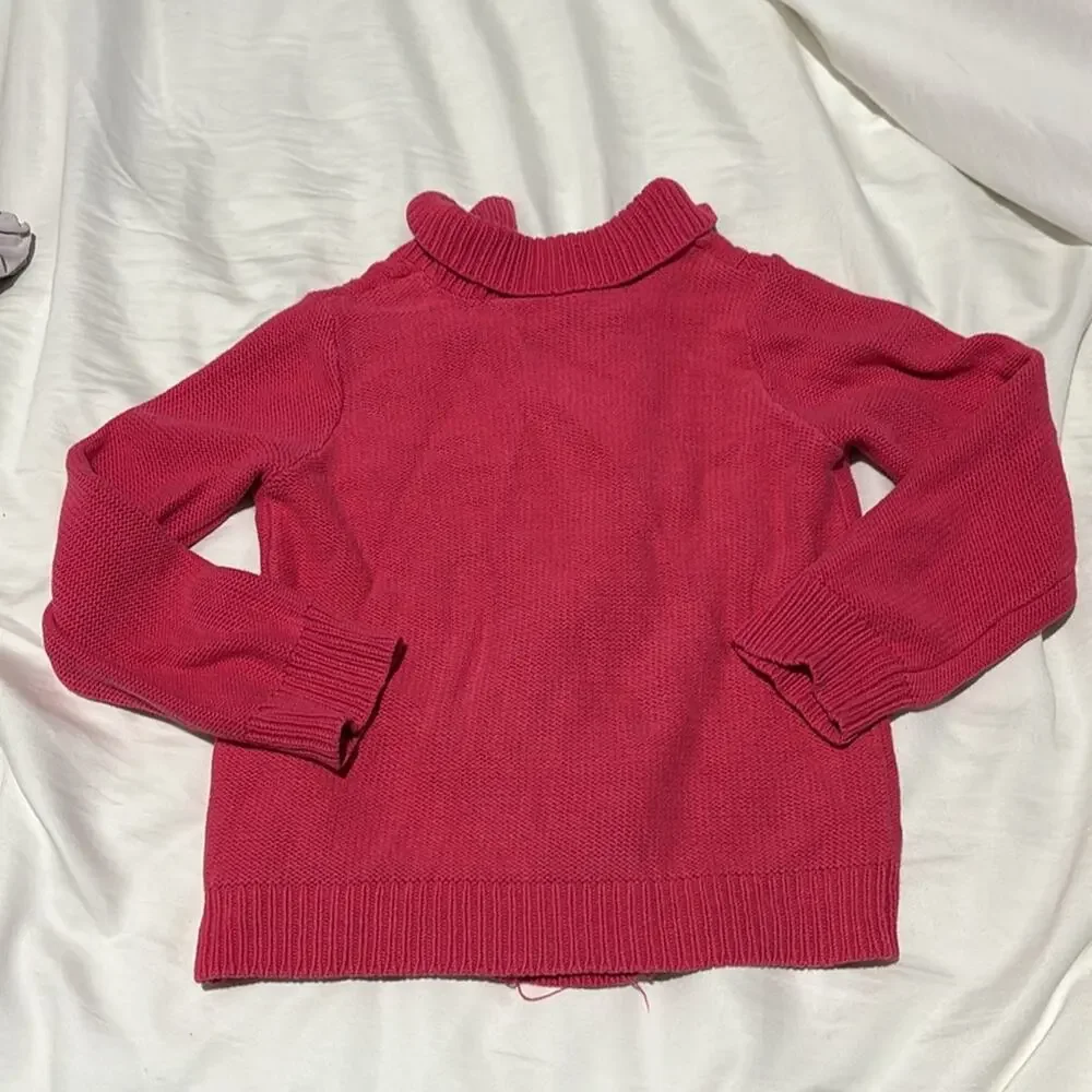 Gymboree S 5/6 hot pink chunky cable knit cardigan bright flower buttons euc